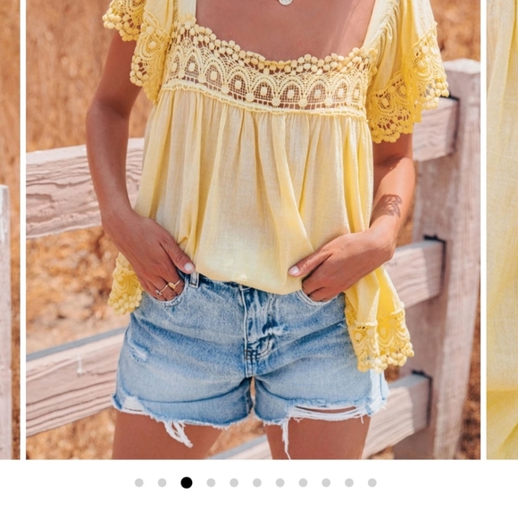 Vici Karina Cotton Crochet Top, Lemon Meringue - Picture 3 of 6